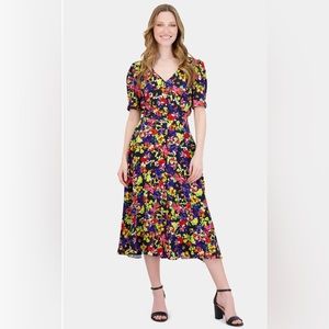 NWT Julia Jordan Floral V-Neck Burton Down Midi Dress, size 6